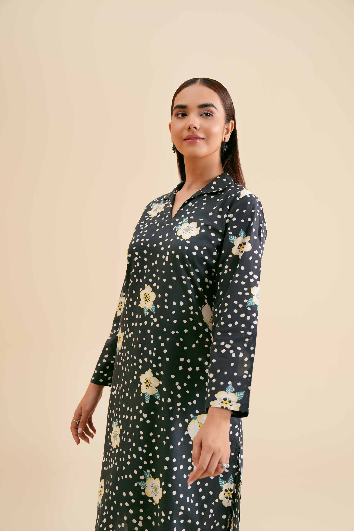 Monochrome Polka with White Blossom Print Co-ord