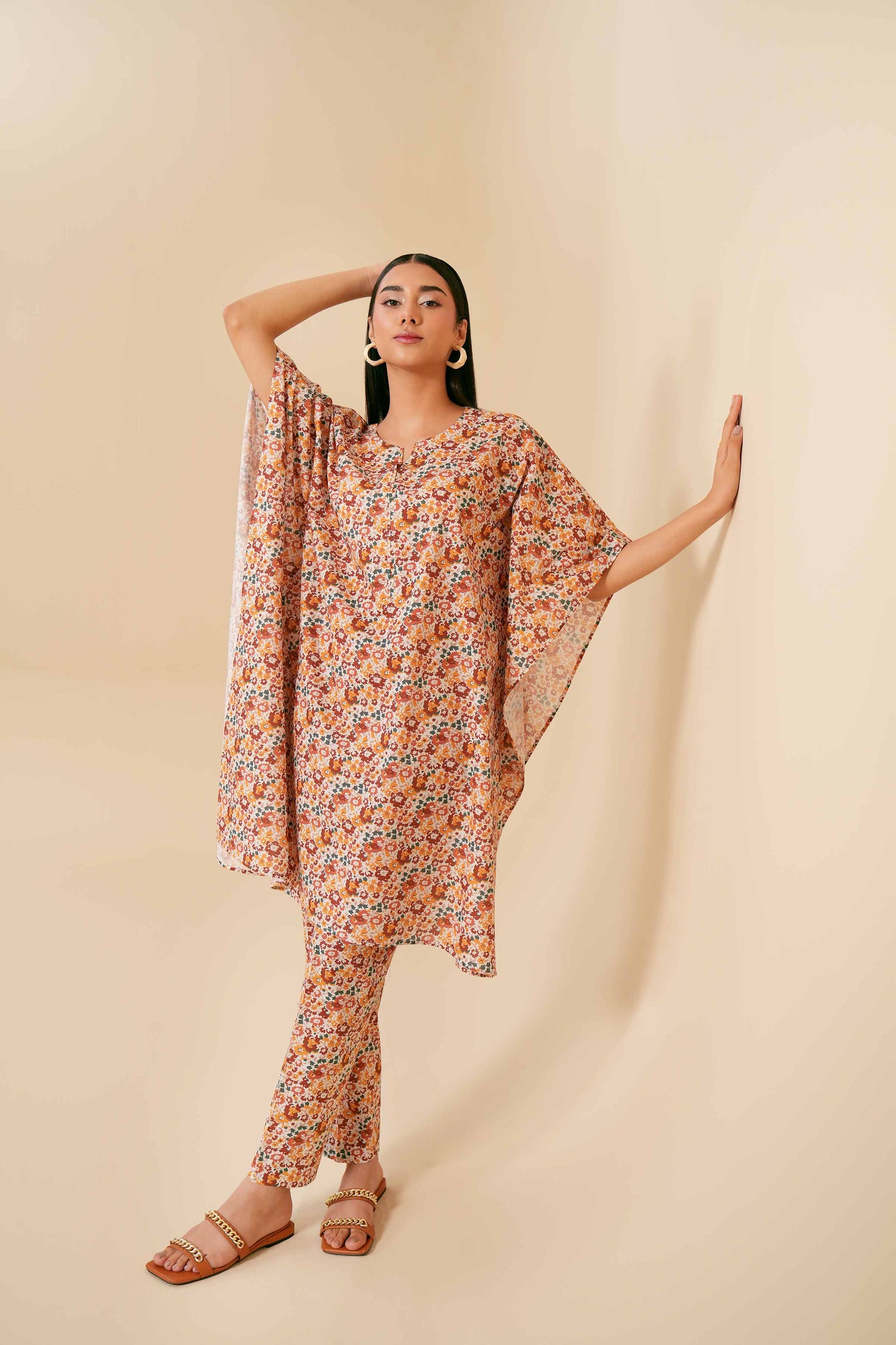 Vibrant Floral Kaftan-Style Co-ord Set