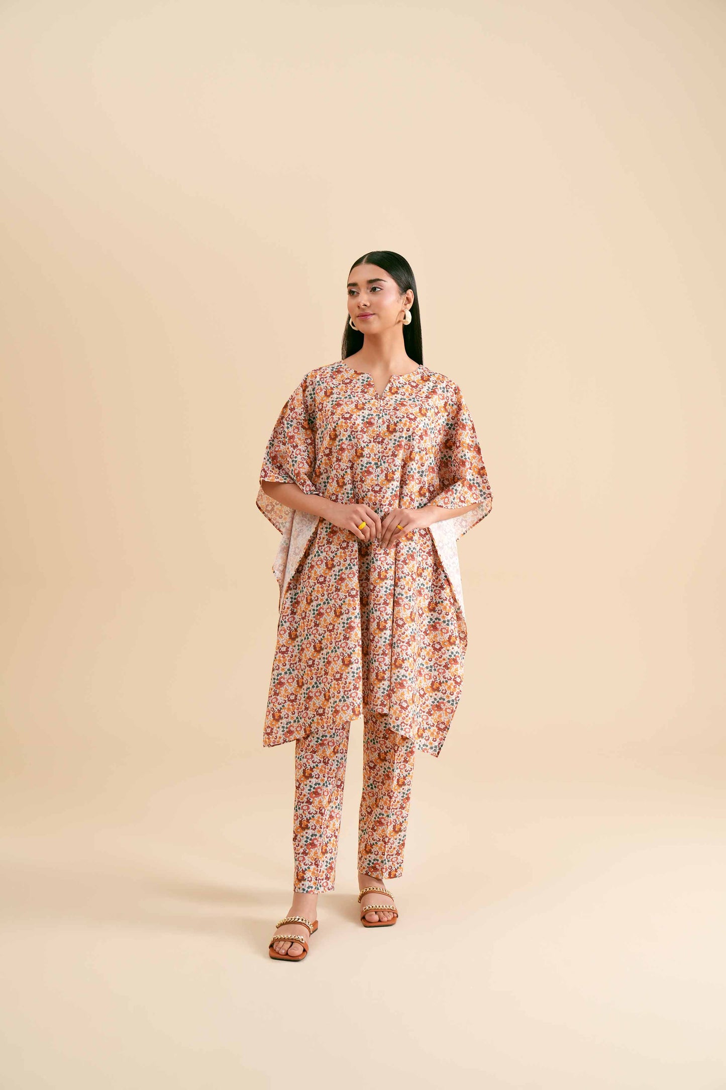 Vibrant Floral Kaftan-Style Co-ord Set