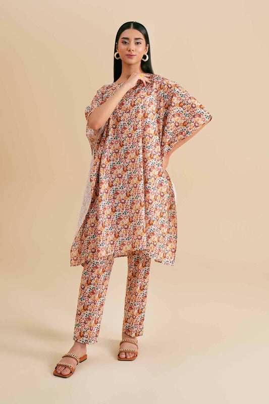 Vibrant Floral Kaftan-Style Co-ord Set