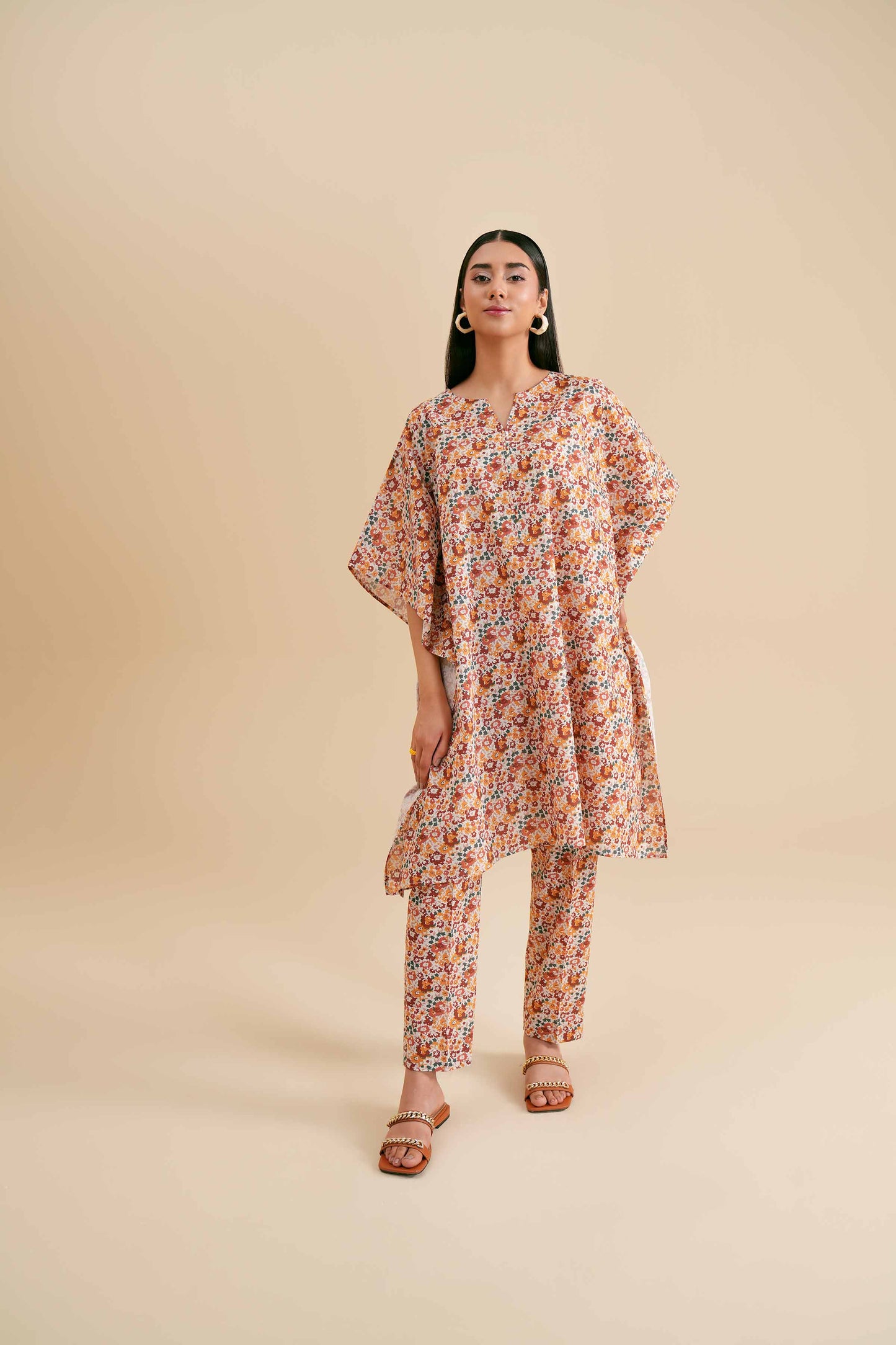 Vibrant Floral Kaftan-Style Co-ord Set