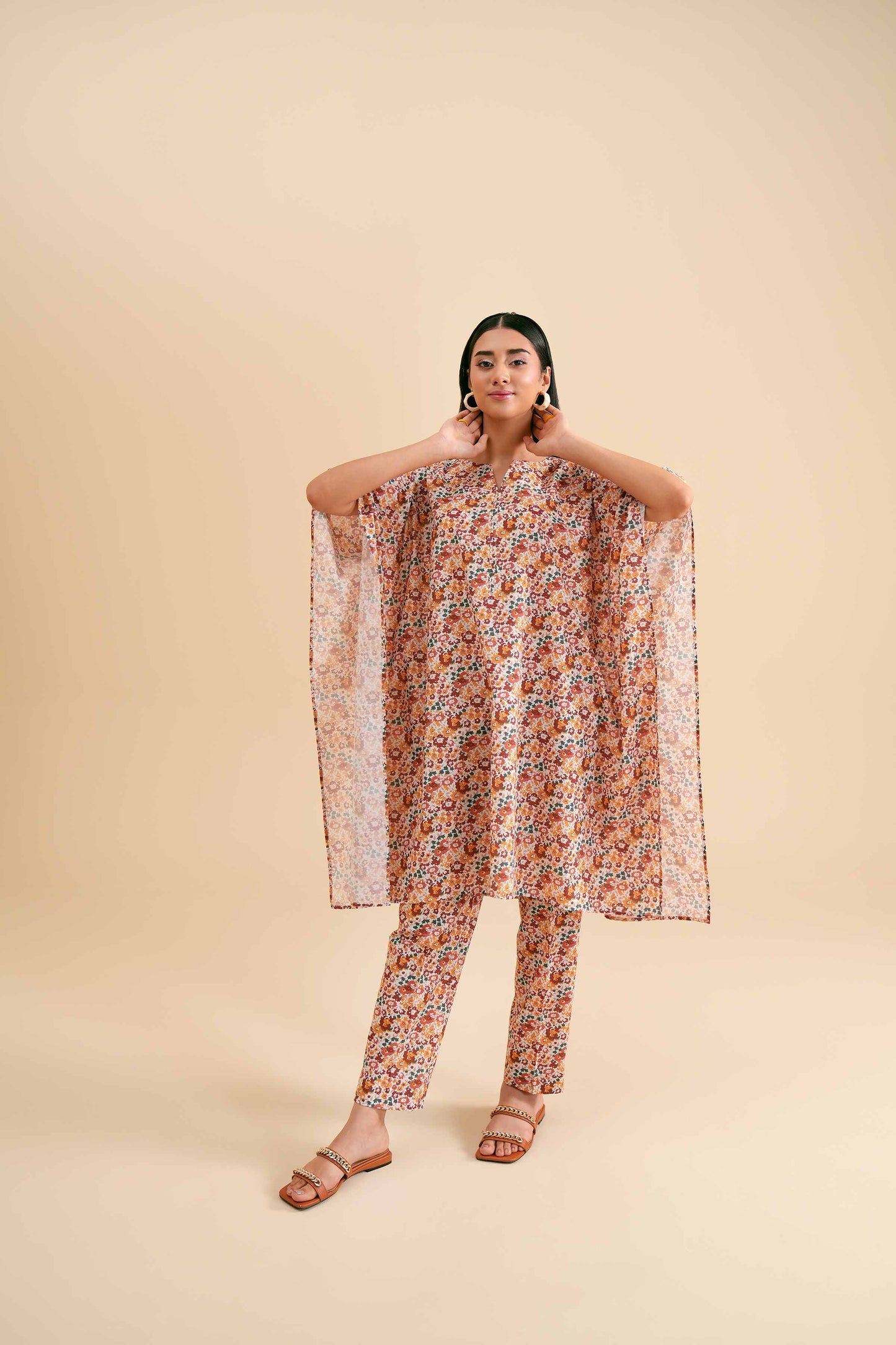 Vibrant Floral Kaftan-Style Co-ord Set