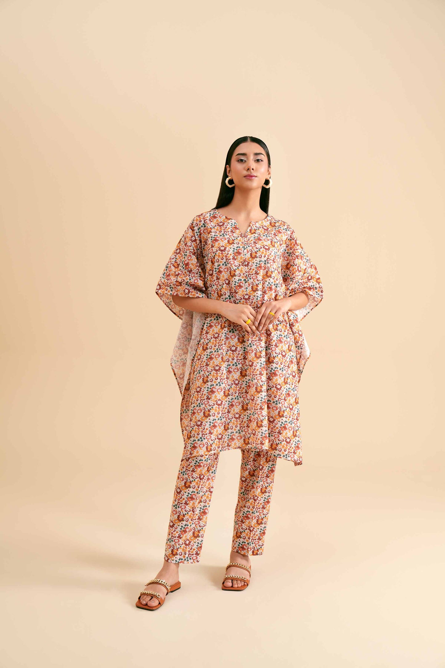Vibrant Floral Kaftan-Style Co-ord Set