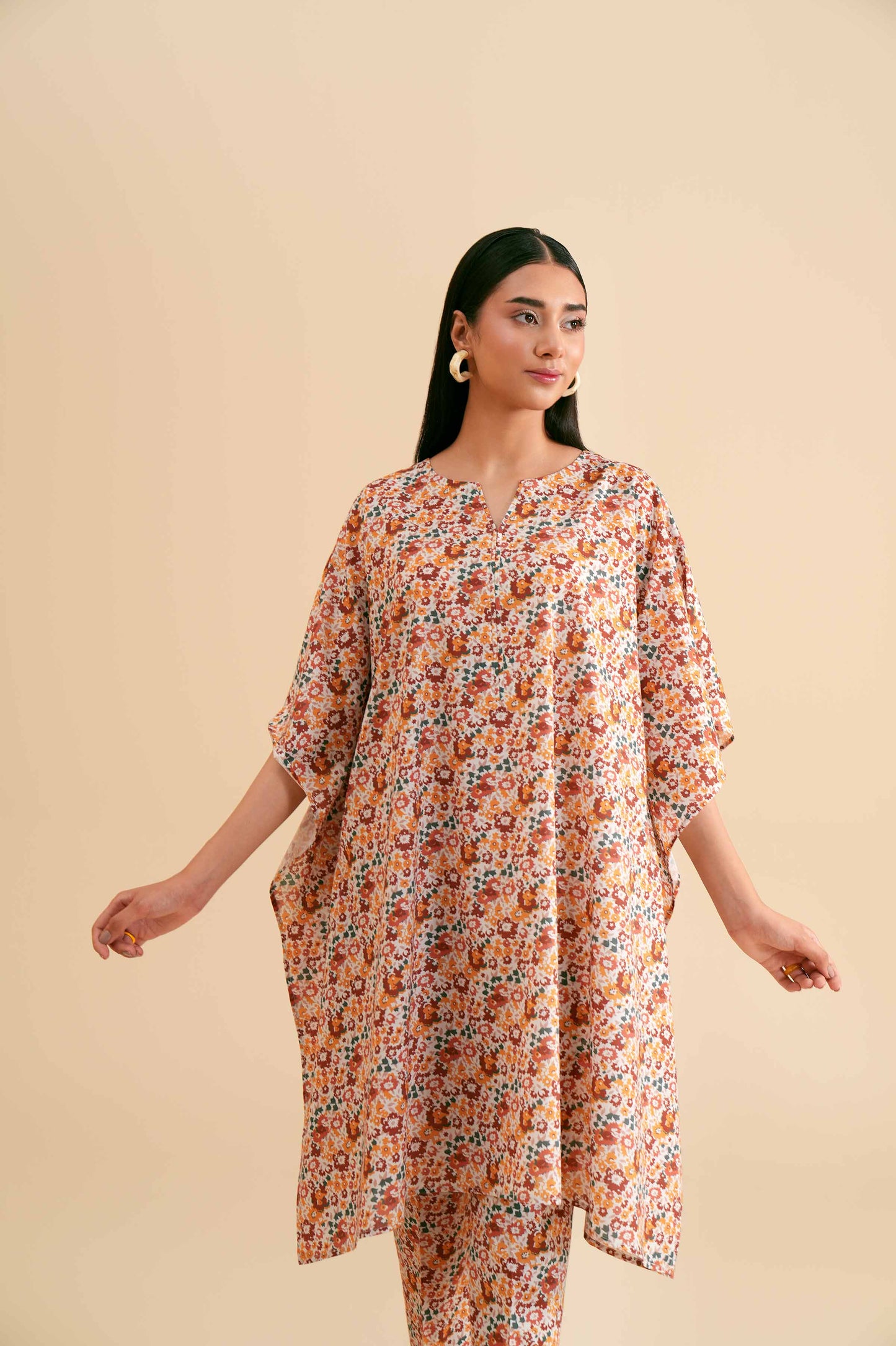 Vibrant Floral Kaftan-Style Co-ord Set