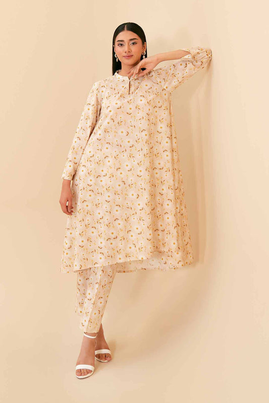 Subtle Shine Cream & Gold Printed Outfit