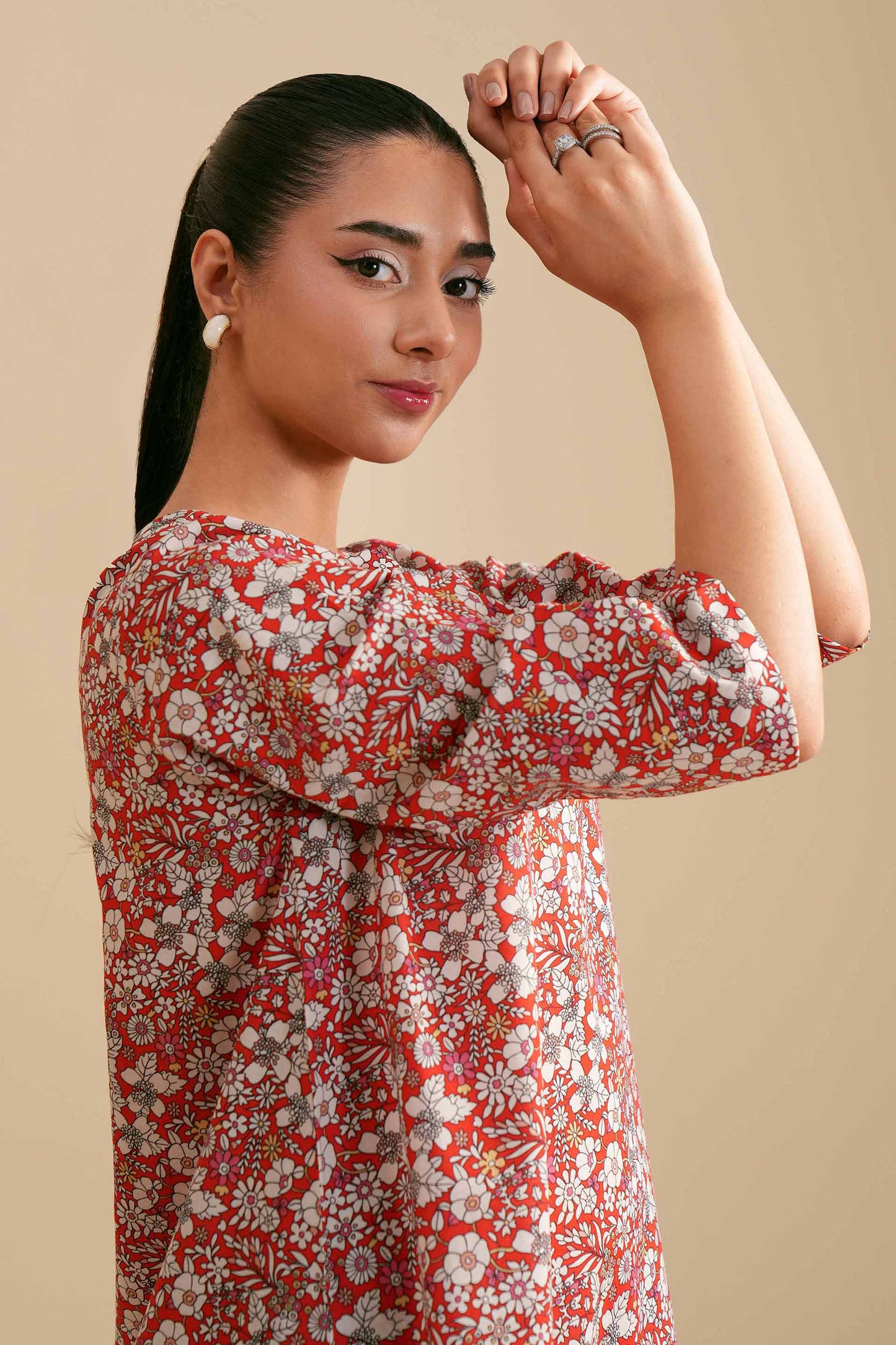Crimson Bloom Ditsy Print Kurta & Pant Co-ord