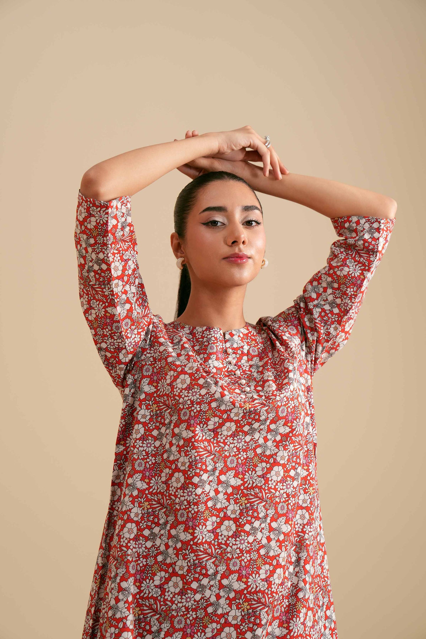 Crimson Bloom Ditsy Print Kurta & Pant Co-ord
