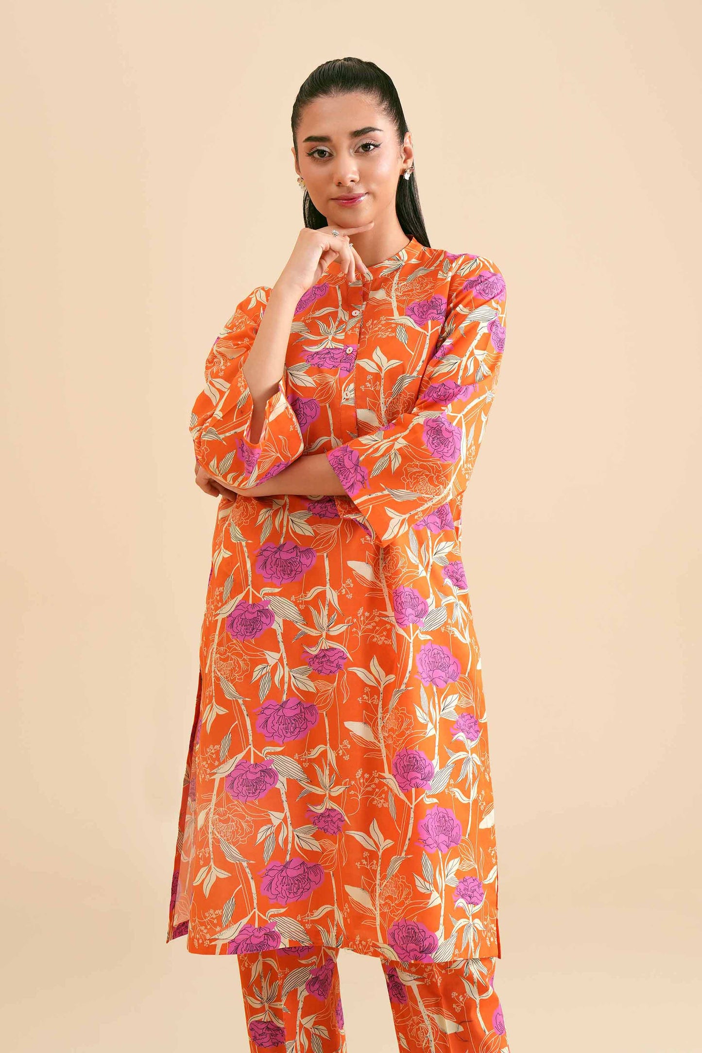 Orange Blossom Bold Floral Printed 2-Piece Set