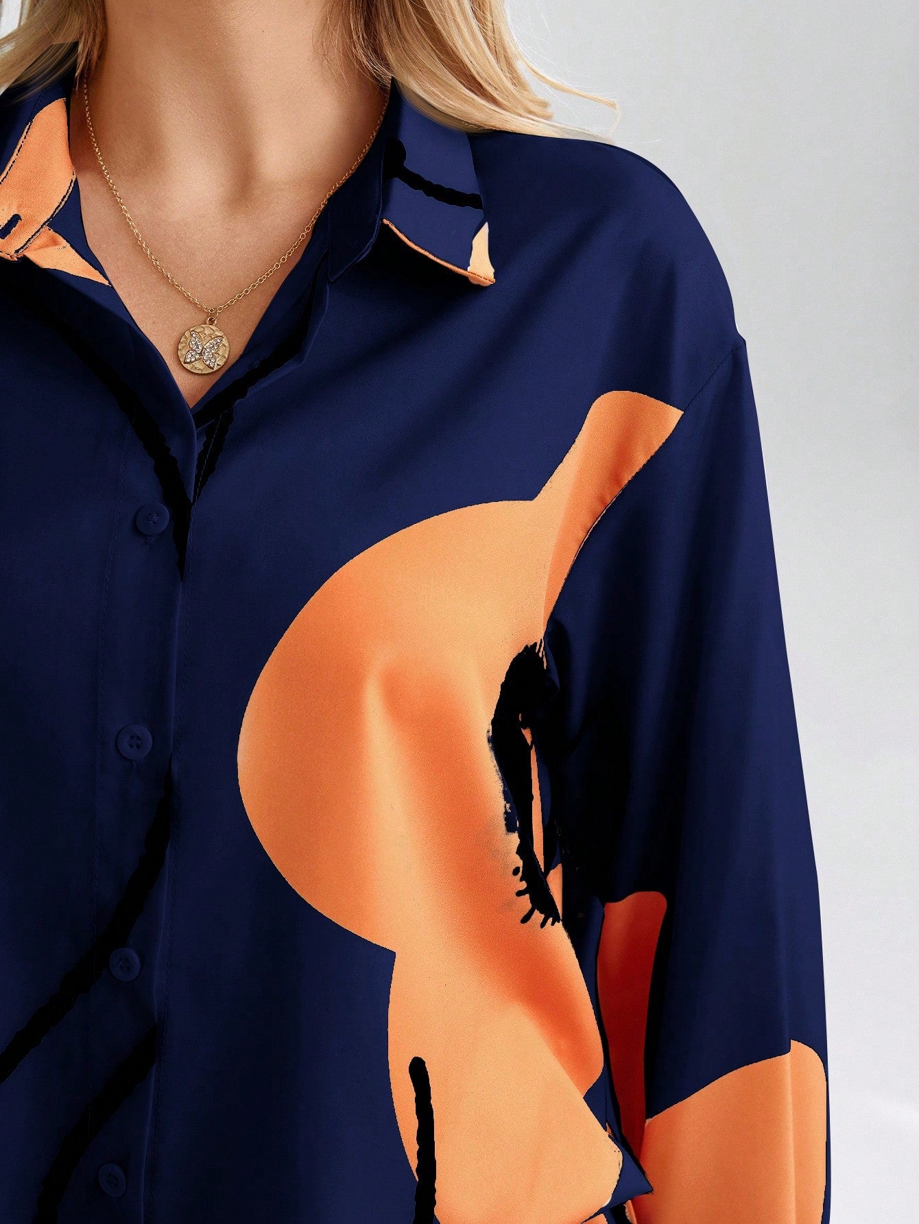 Navy Blue 2pcs Women's Floral Print Long Sleeve Co-ord Set