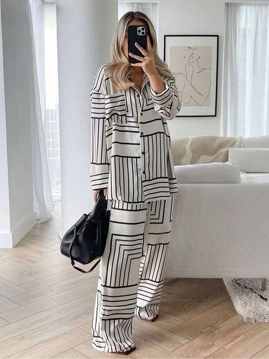 Black and White Elegant Casual Commuter 2 Pieces Set