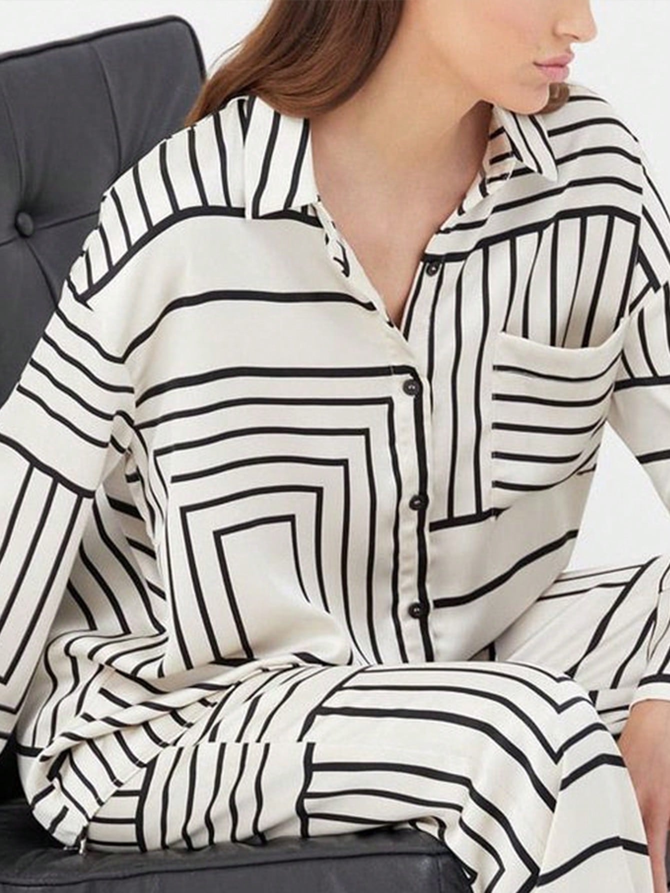 Black and White Elegant Casual Commuter 2 Pieces Set