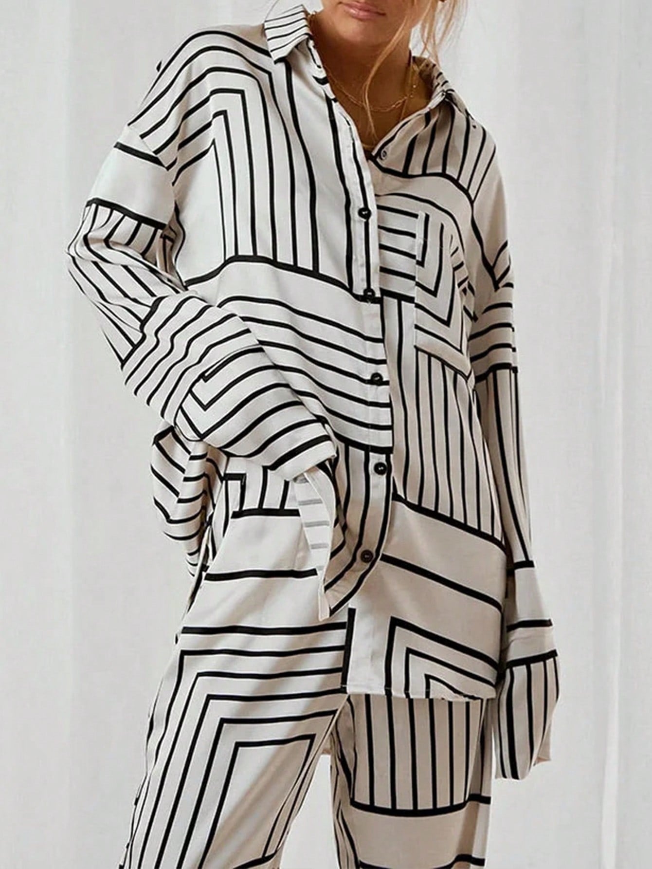 Black and White Elegant Casual Commuter 2 Pieces Set