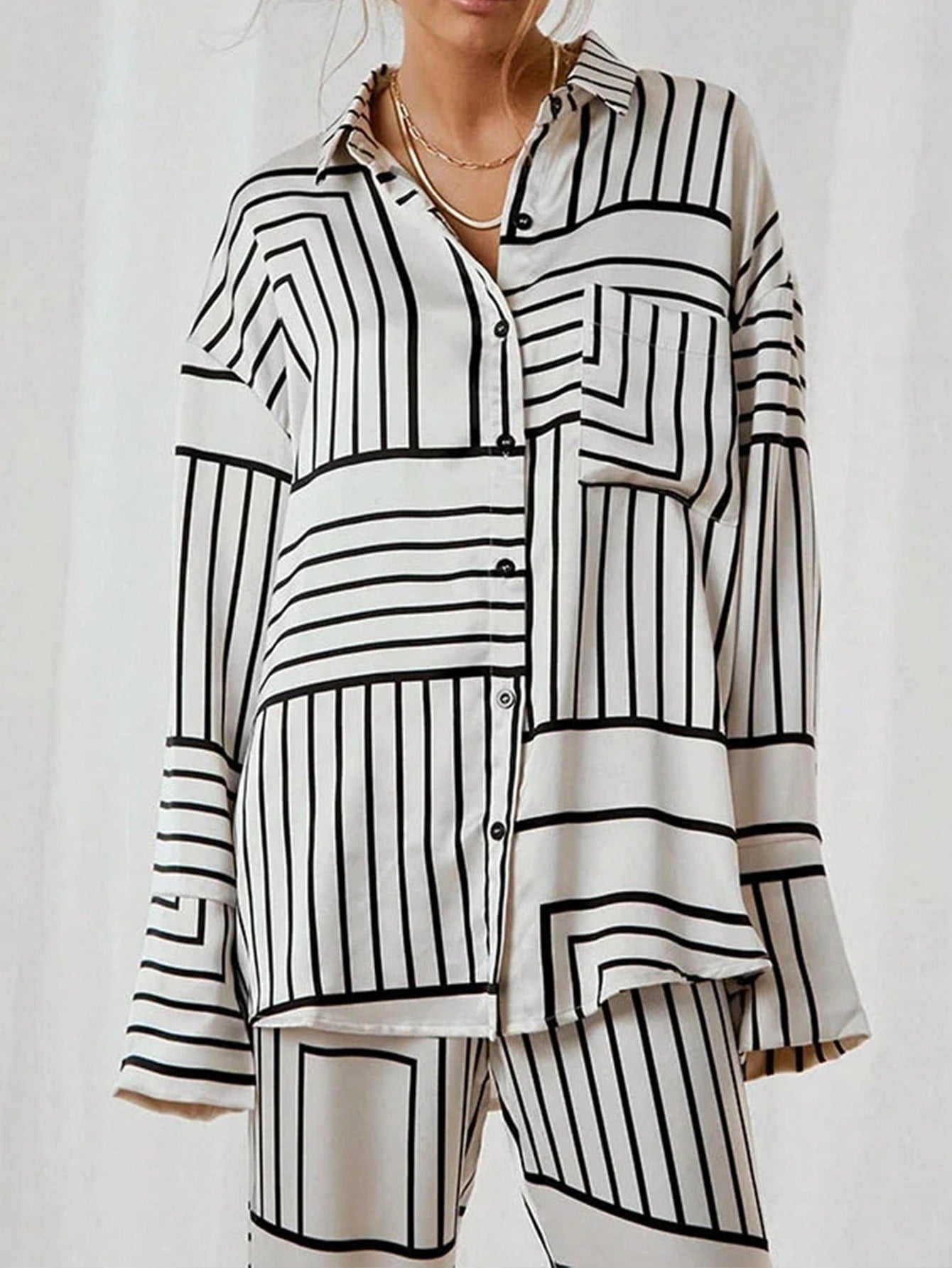 Black and White Elegant Casual Commuter 2 Pieces Set